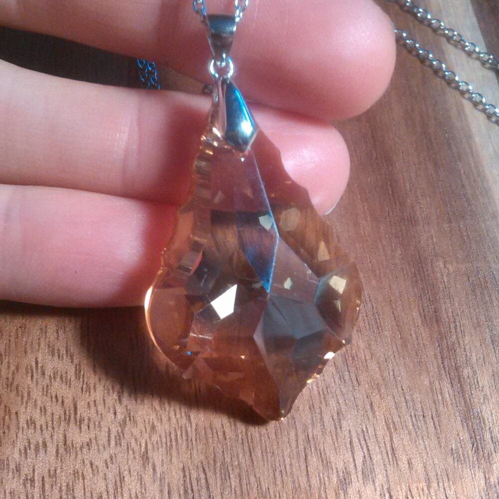 Simulated Champagne Quartz Sterling Silver Pendant and Stainless Steel Chain